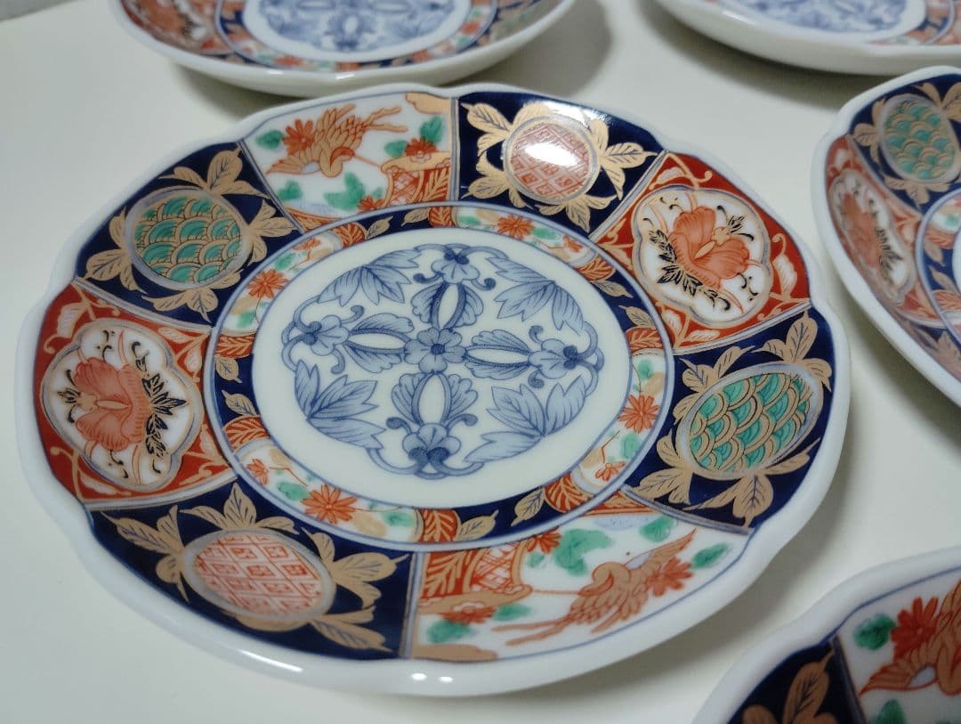 有田焼　龍峰窯　林斎　極美品　金彩古伊万里　染錦花鳥文様　小皿　10枚