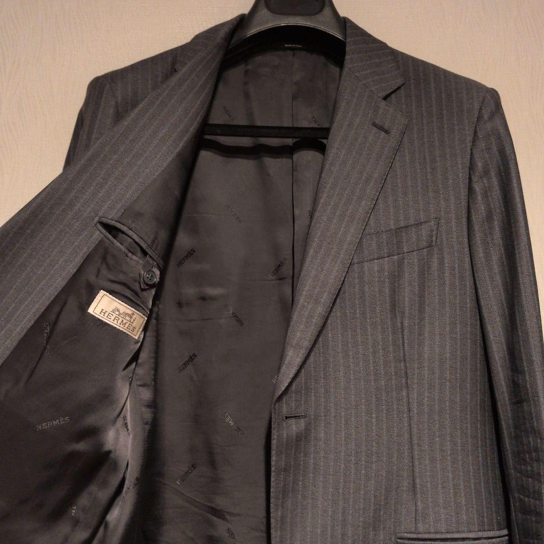 HERMES イタリア製 ダークグレー ストライプ ビジネスジャケット