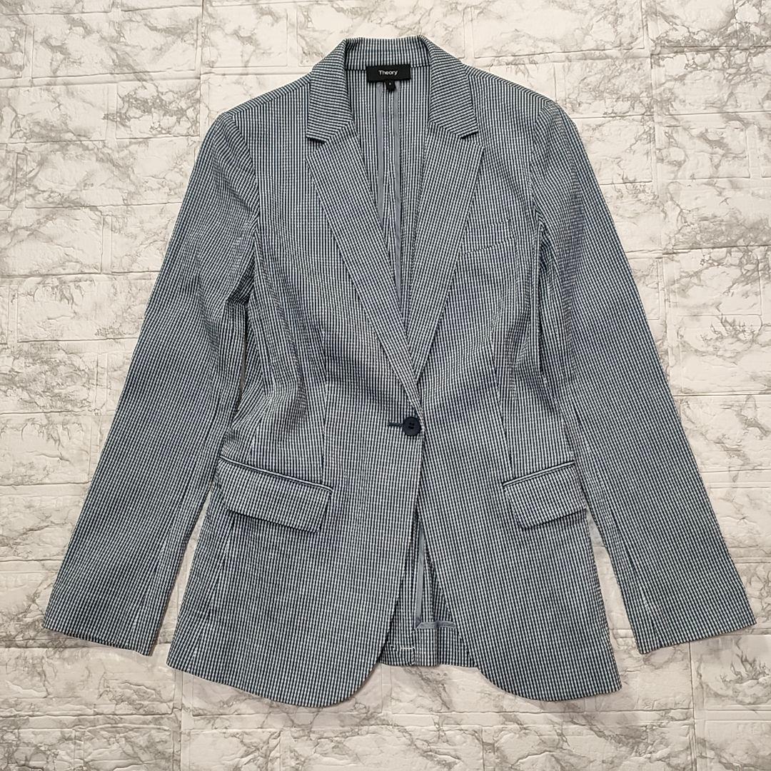 【未使用級】Theory セットアップスーツ シアサッカー チェック ブルー S