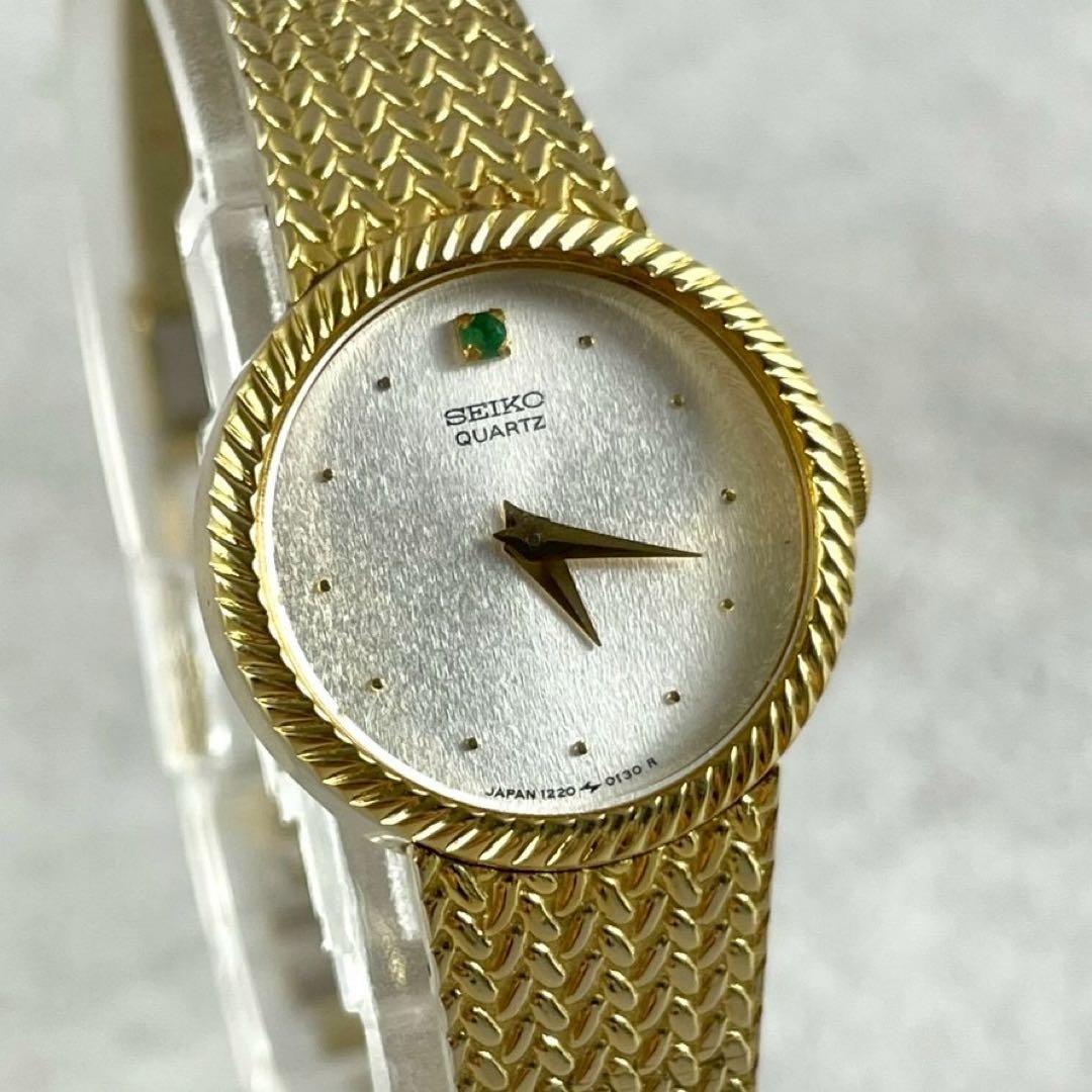 美品✨ SEIKO クォーツ ゴールド レディース ブレス 稼働 石付 ラウンド