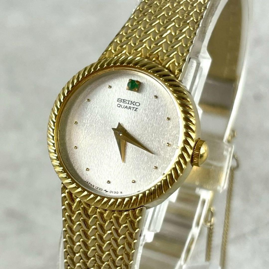 美品✨ SEIKO クォーツ ゴールド レディース ブレス 稼働 石付 ラウンド