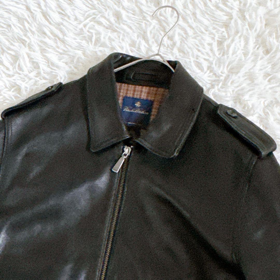 Lサイズ✨ブルックスブラザーズ オールレザージャケット フルジップ 裏地チェック