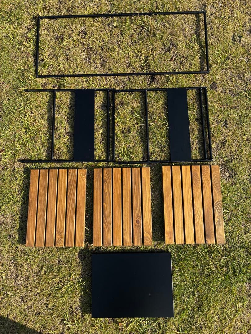 アイアン工房　アイアンテーブル　細板（ブラックマルチプレート付き）