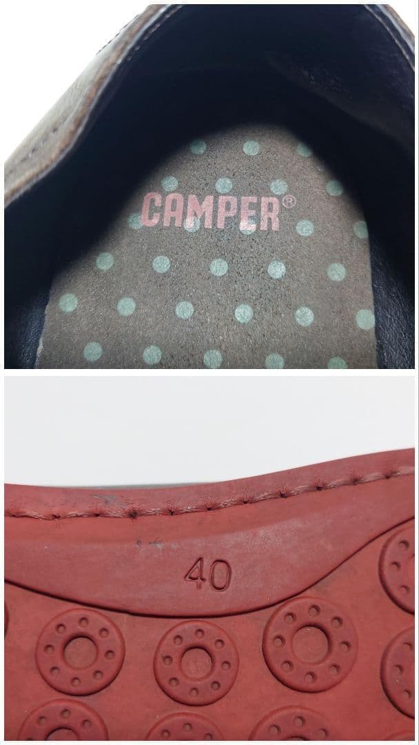 カンペール PEU CAMI ペウカミ レザー シューズ 40 ゴム紐 ブラウン