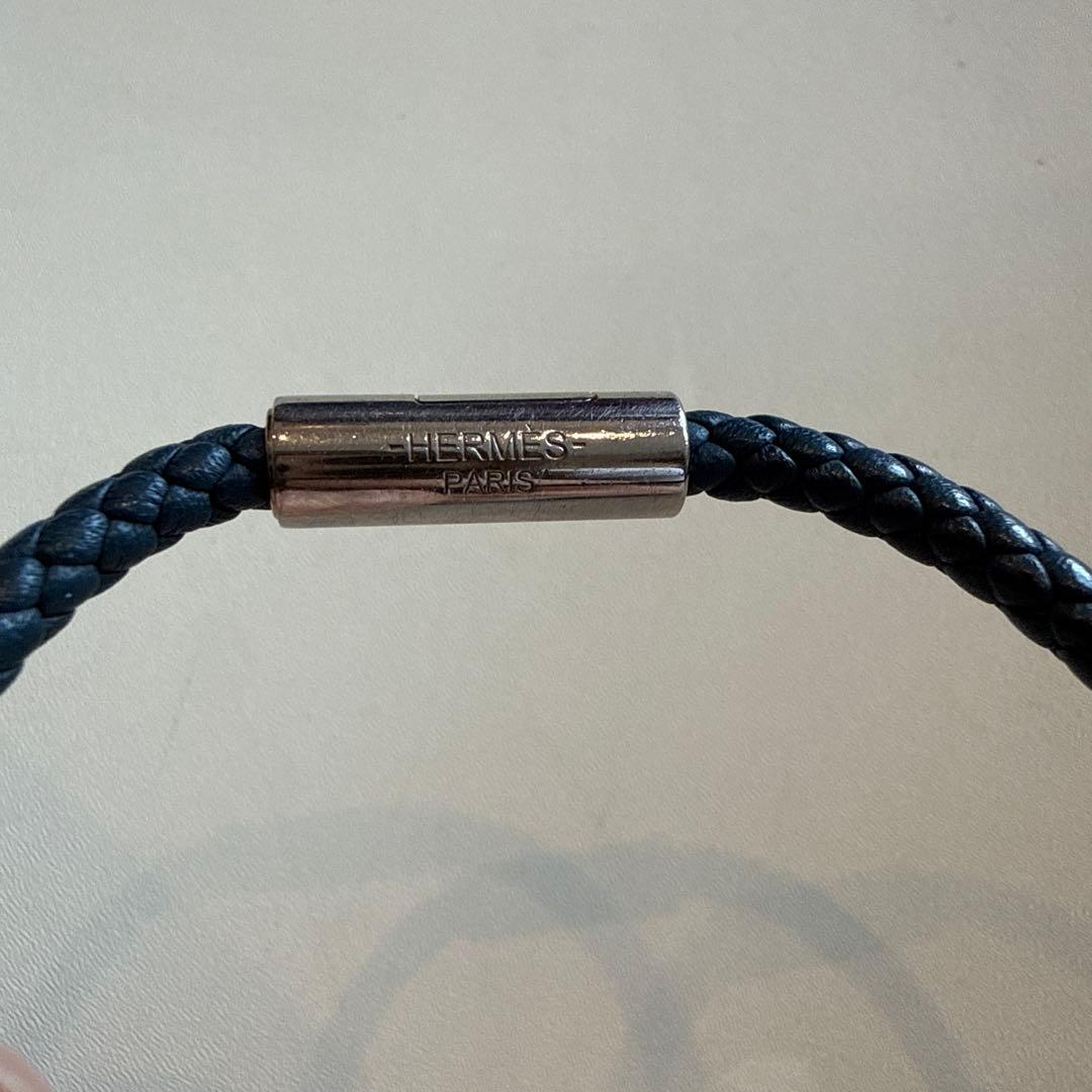 HERMES エルメス レザーブレスレット 編み込み ブルー 箱付き