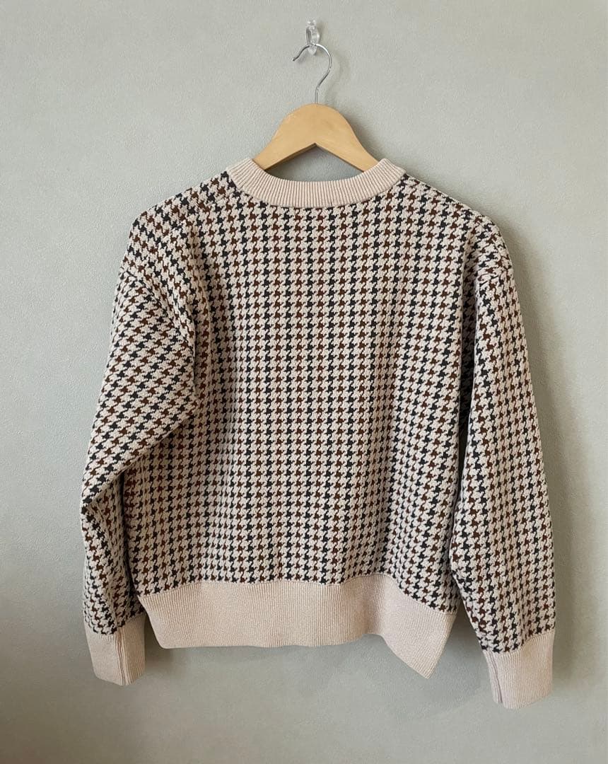 SHIPSany 手洗い可モールヤーン クルーネック ロゴ 千鳥柄 プルオーバー
