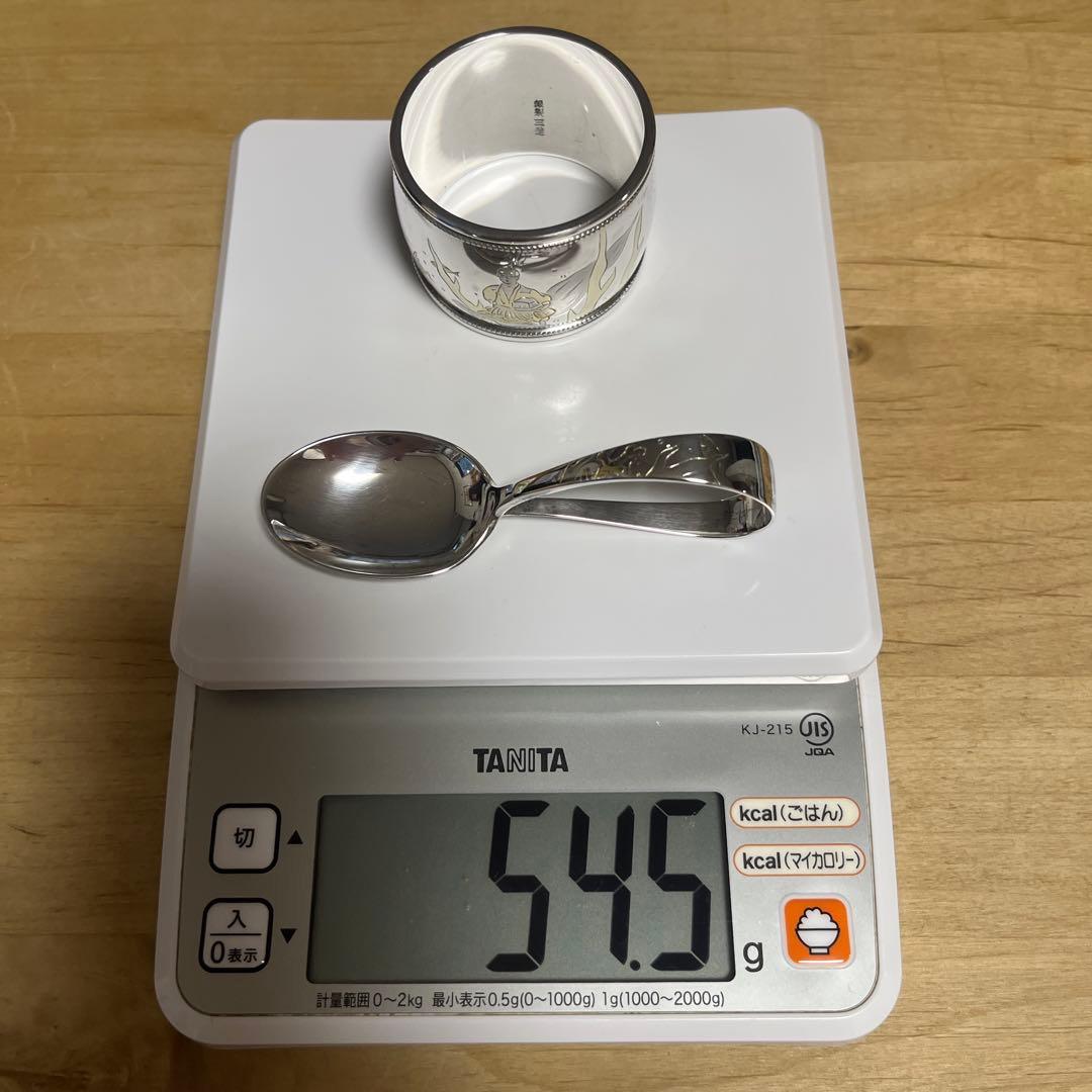 和レトロ 三越　特選 銀製　シルバー ベビースプーン＆ナプキンリング箱入り希少品