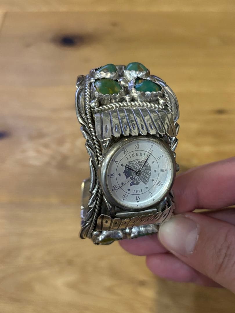 スターリングシルバー バングル　時計 ナバホ族　ターコイズ