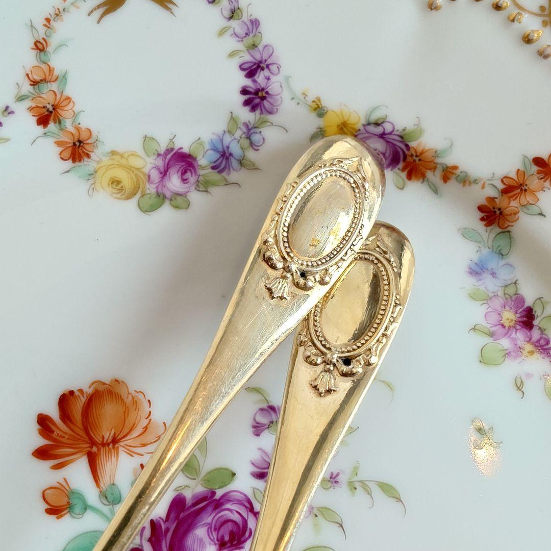 スプーン 2本セット　フランス　純銀製　シルバー800 純金鍍金