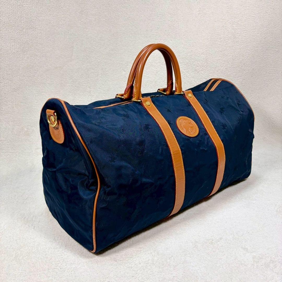 【美品✨】ハンティングワールド　ボストン 紺　総柄　バチュークロス　2way