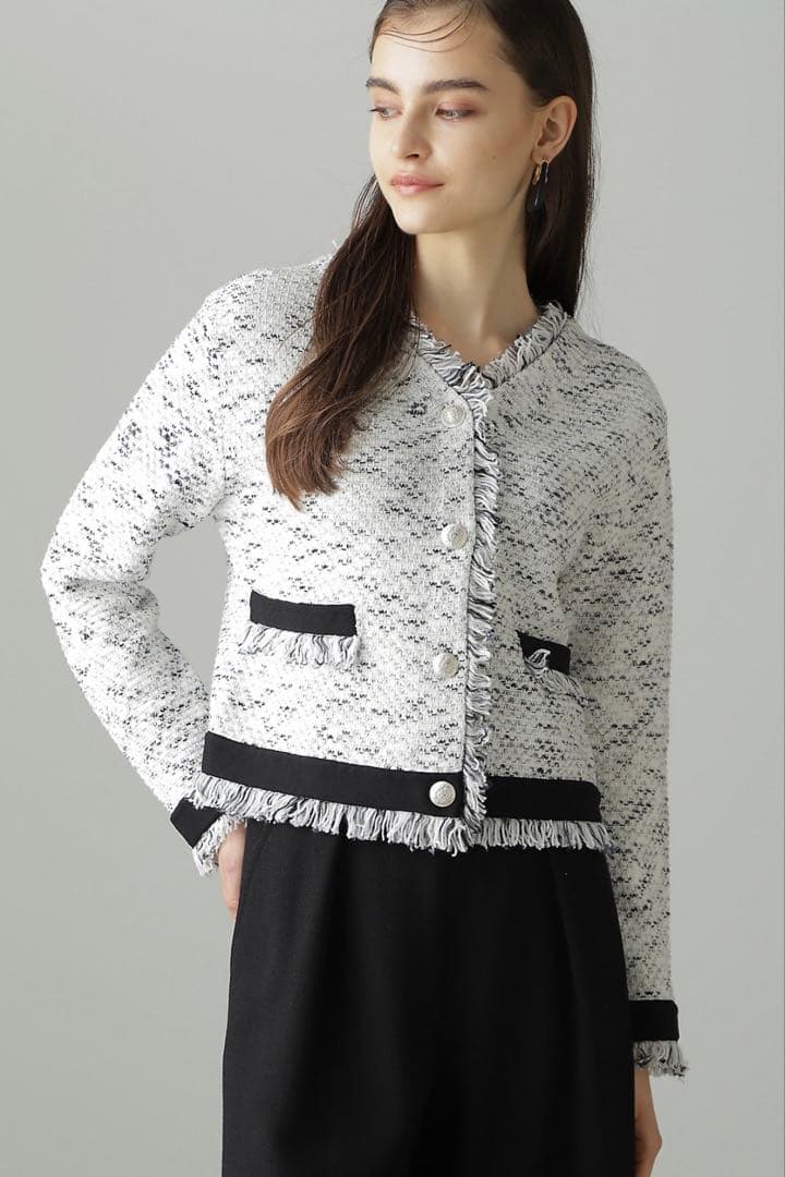 ピンキーアンドダイアン◆カスリツイードカーディガン ホワイト 38