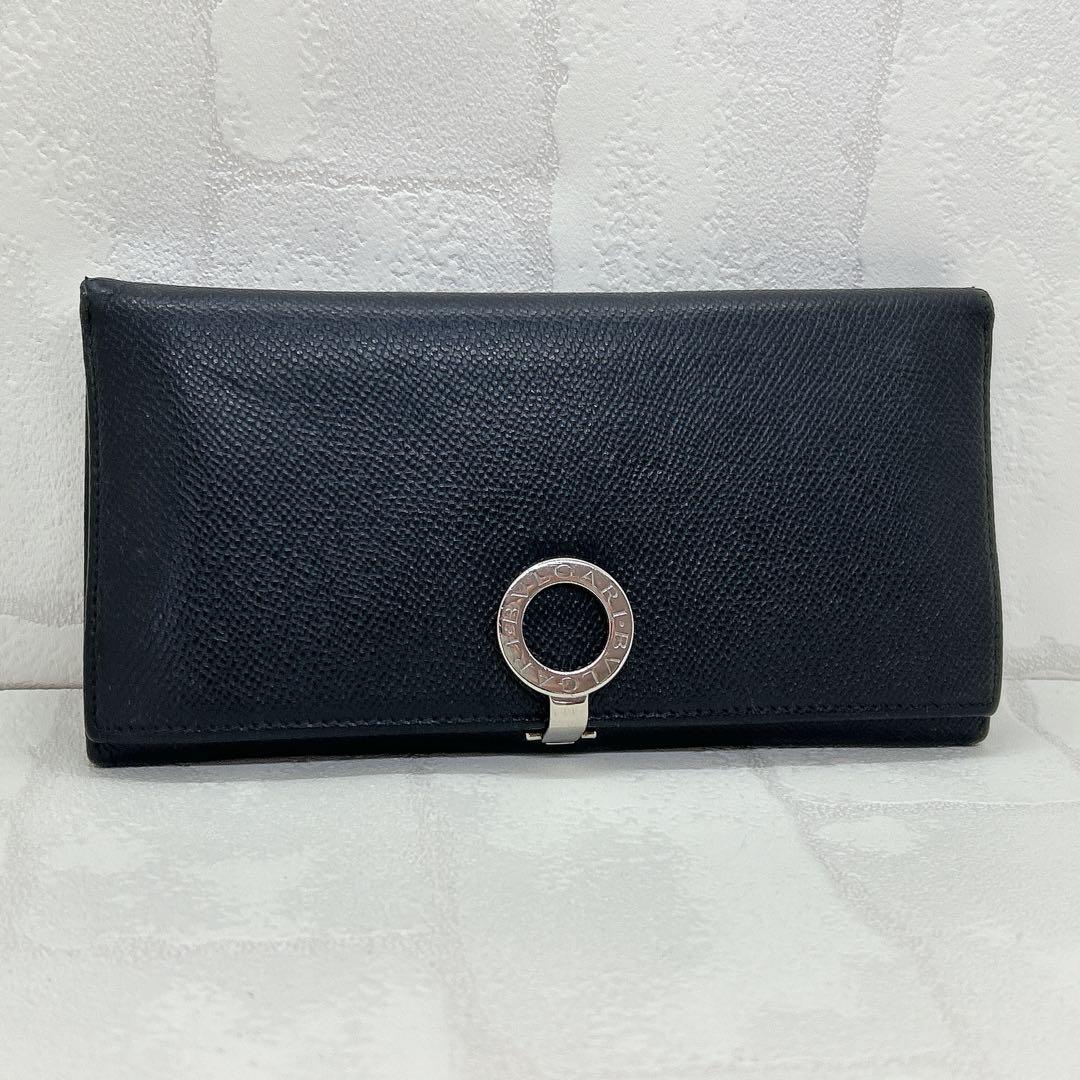 美品✨ブルガリ BVLGARI ロゴリング 長財布 ブラック 黒 シルバー金具