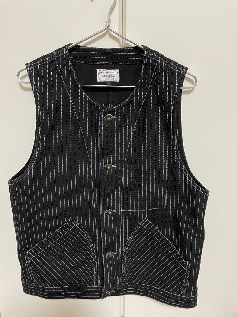【美品】 SCHOTT ショット ヒッコリーデニム ベスト ブラック L