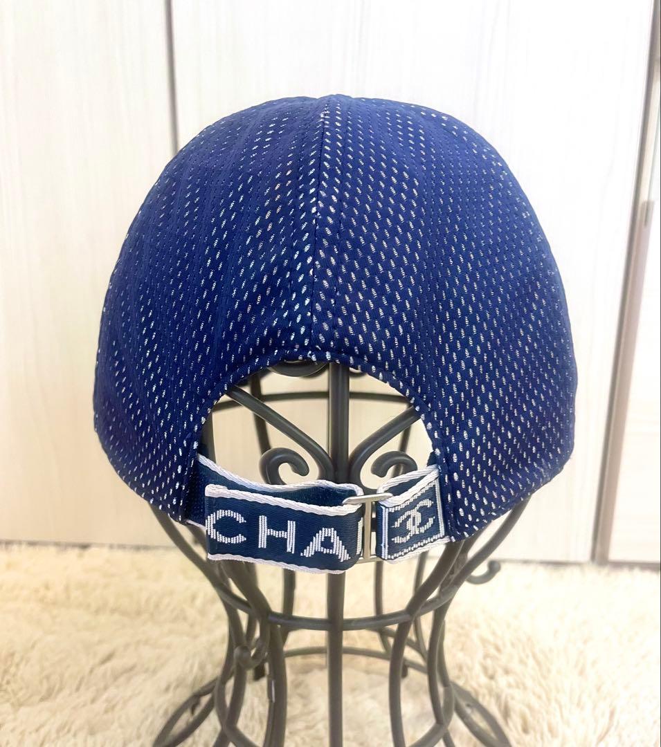 美品　CHANEL メッシュデザインキャップ　ネイビー