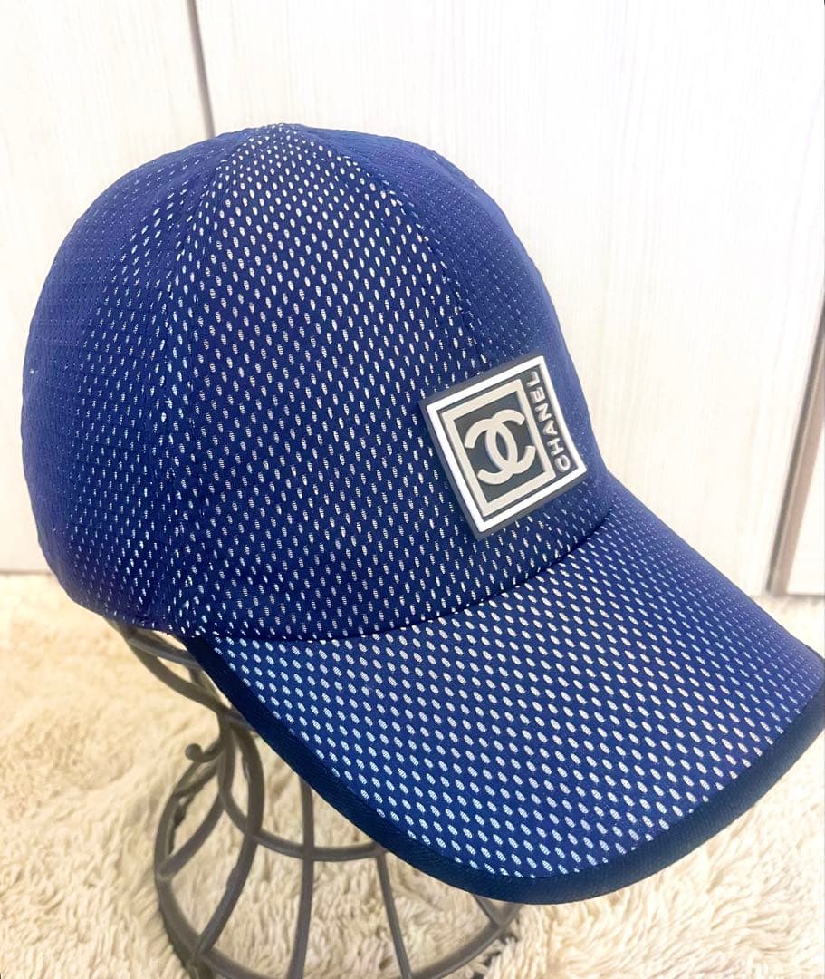 美品　CHANEL メッシュデザインキャップ　ネイビー