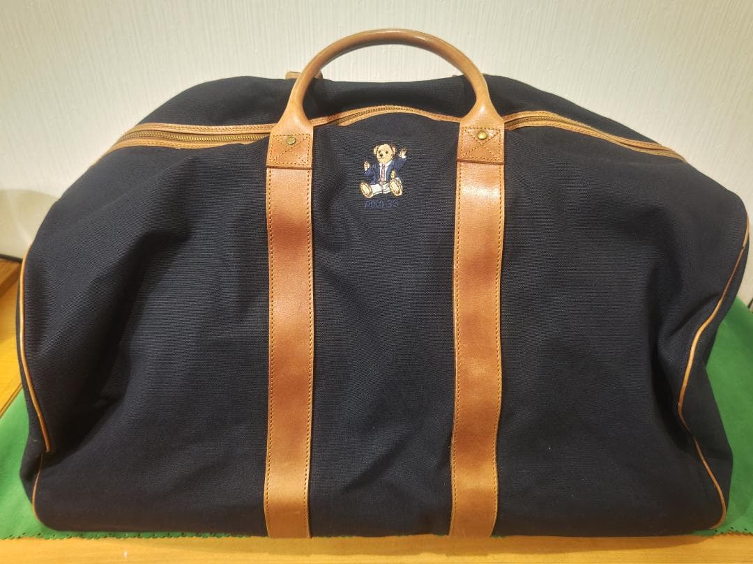 Polo Ralph Lauren ボストンバッグ ナイロン レザー刺繍クマ