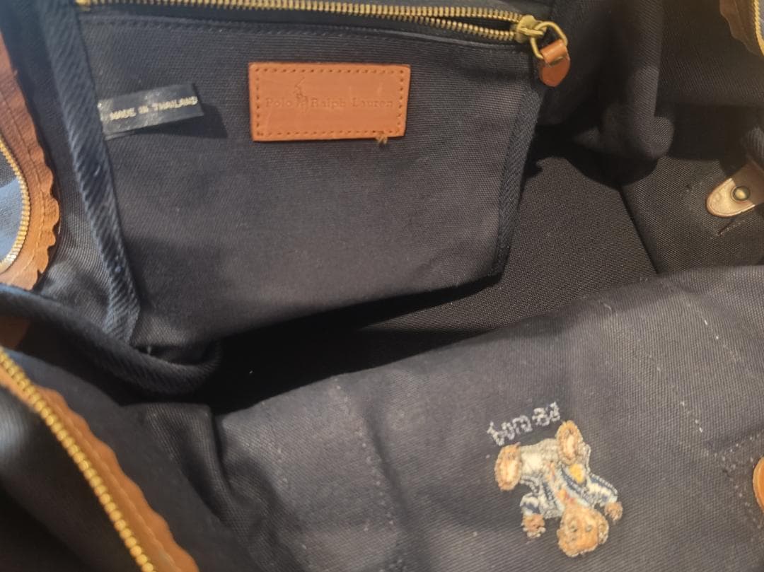 Polo Ralph Lauren ボストンバッグ ナイロン レザー刺繍クマ