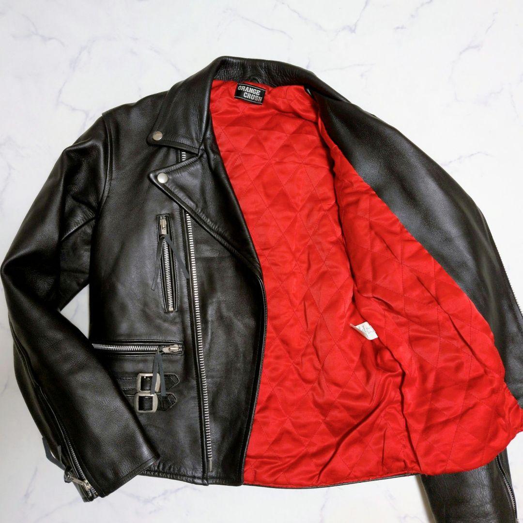 ヴィンテージ ダブル ライダース ジャケット 裏地赤 キルティング レザー S