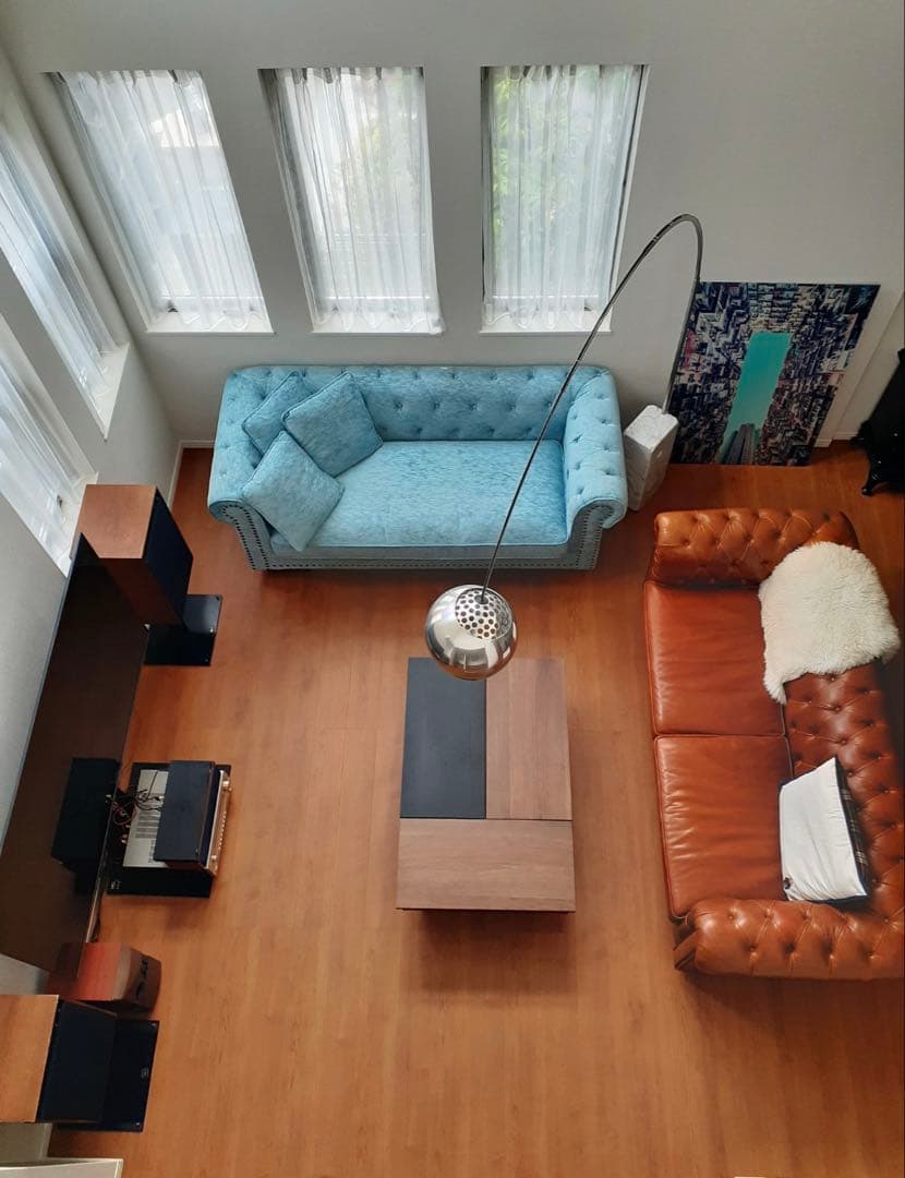 渡部　引き取り　チェスターフィールド　水色 クラシックソファ 3人掛け