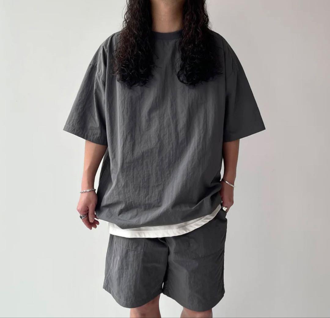 新品グレー natto プレミアム ナイロン プルオーバー セットアップ