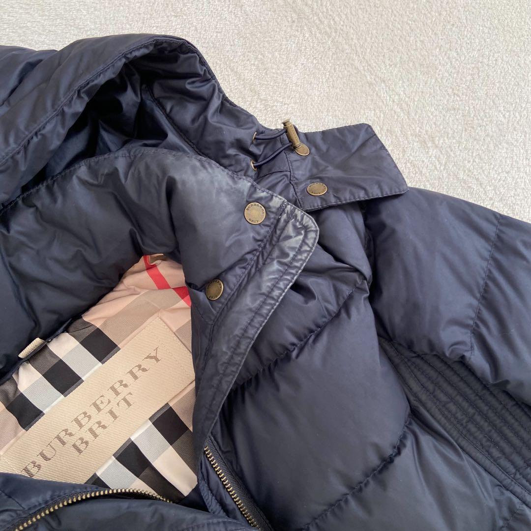 かわいいウサギBurberry ロングダウンコート　濃紺　メガチェック　M