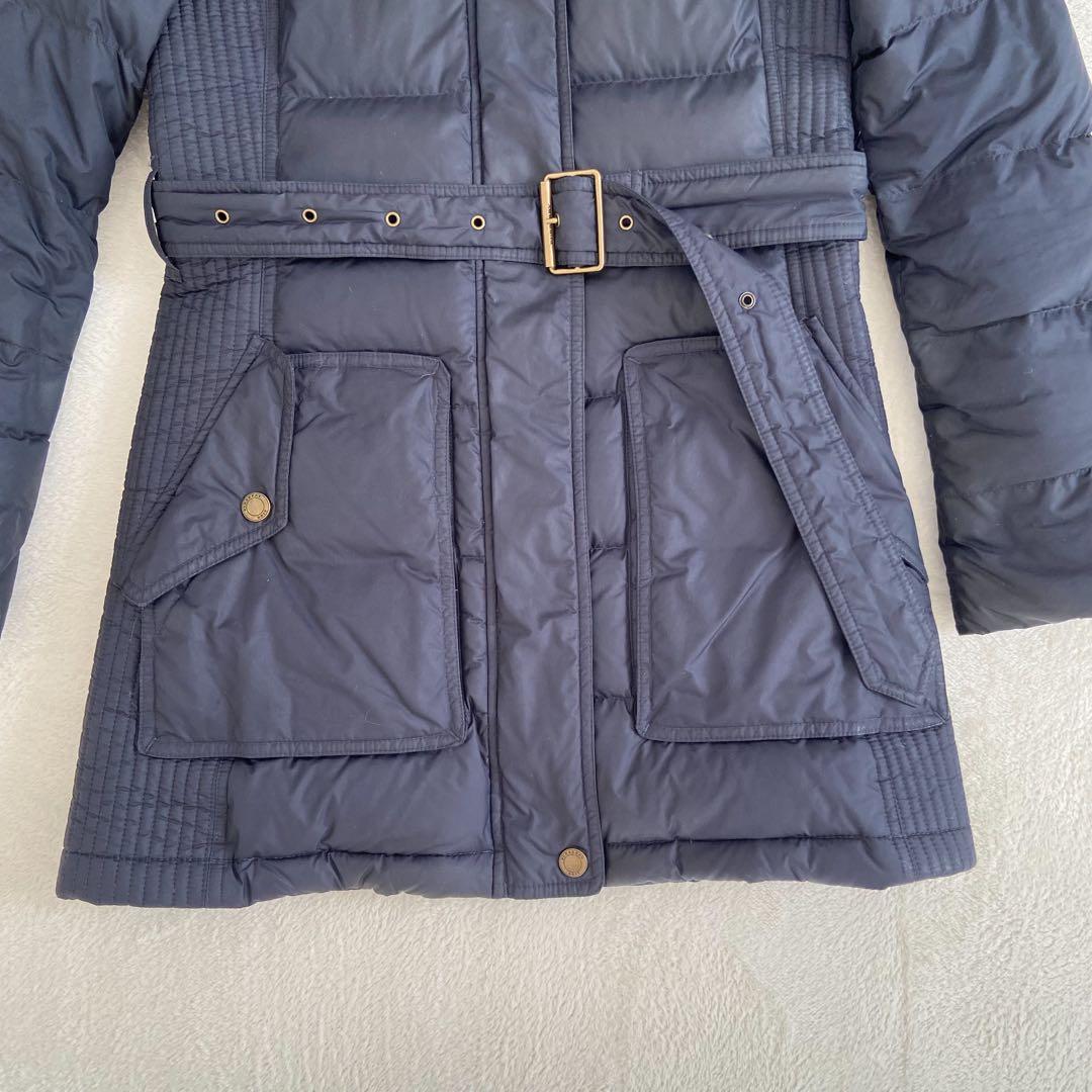 かわいいウサギBurberry ロングダウンコート　濃紺　メガチェック　M