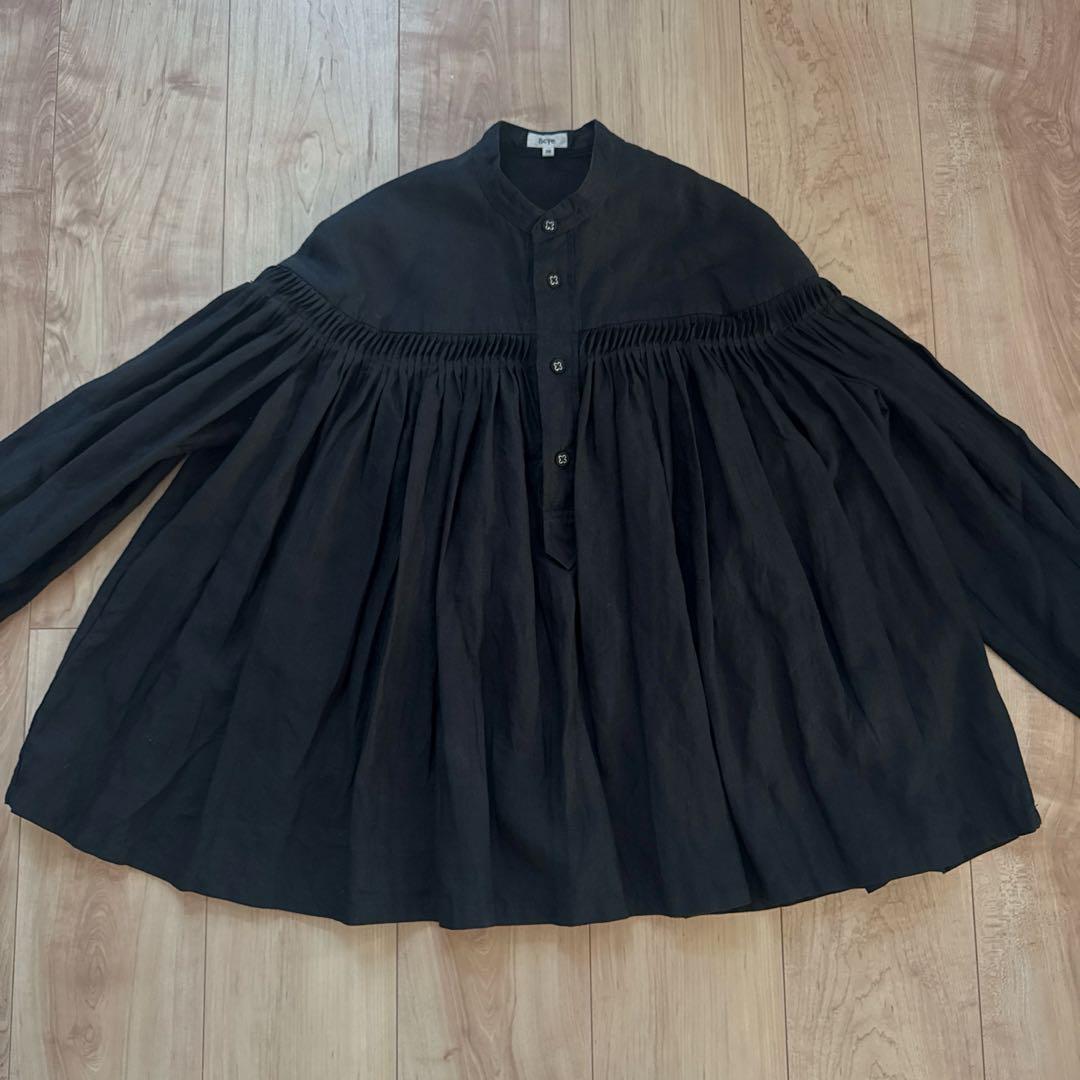 Scye 高密度リネンピンタックブラウス ブラック サイズ38