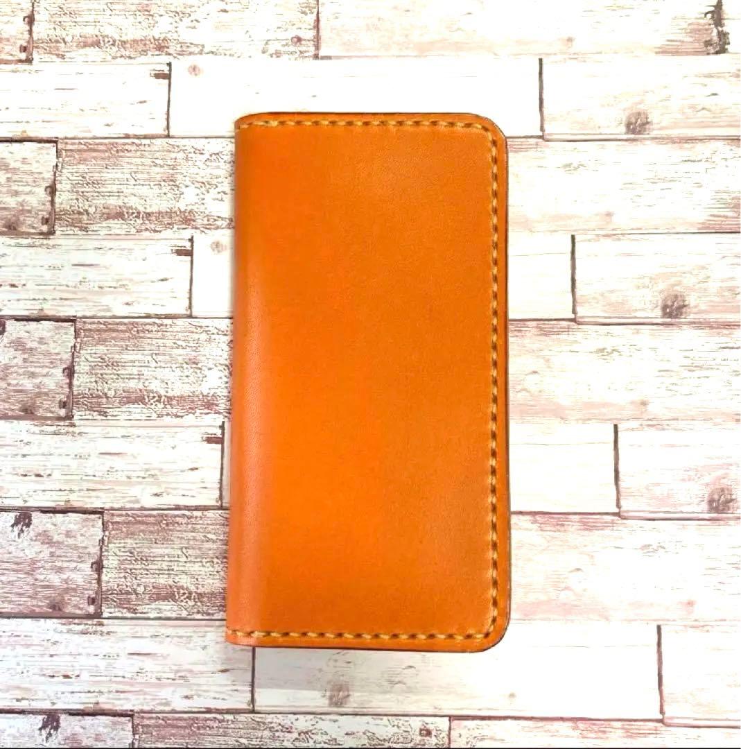 栃木レザー キャメル　iPhoneケース　スマホケース　手帳型 本革