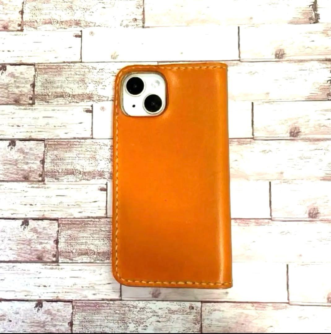 栃木レザー キャメル　iPhoneケース　スマホケース　手帳型 本革