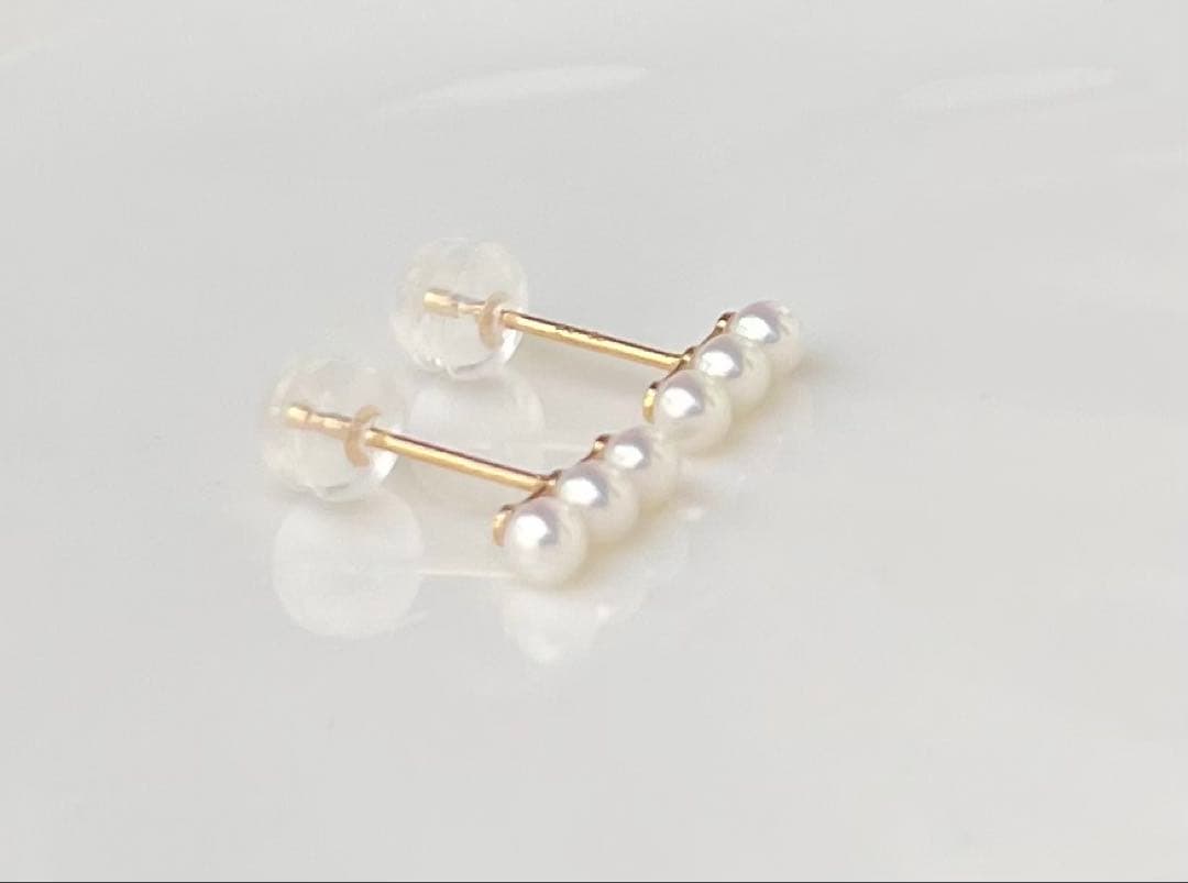 ミラー調本真珠 ほぼ無傷 k18 18金 ミニマルデザイン ピアス 一点物