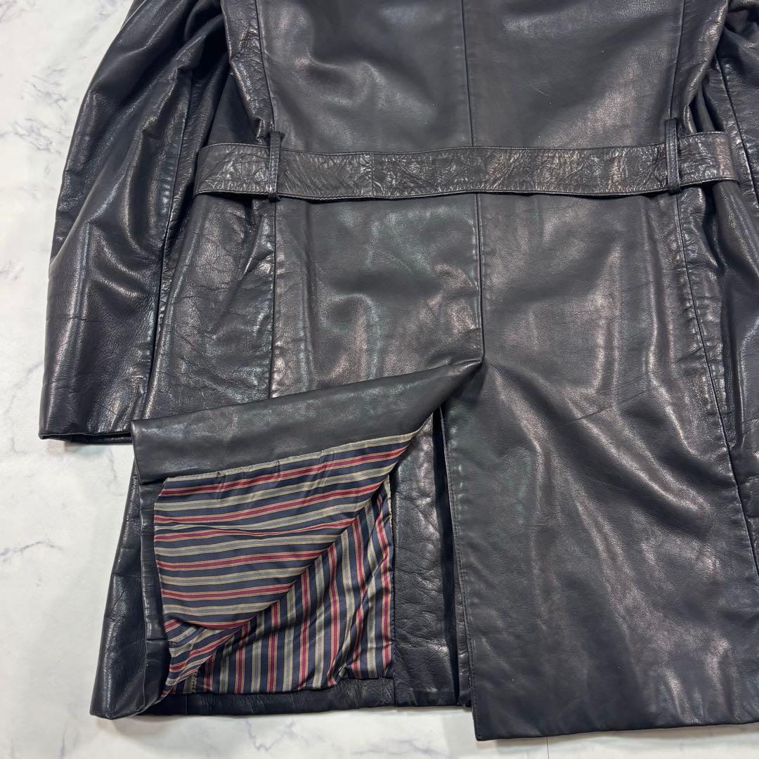 鹿革 ディアスキン レザー チェスターコート 黒ベルト 裏地総柄 Lサイズ