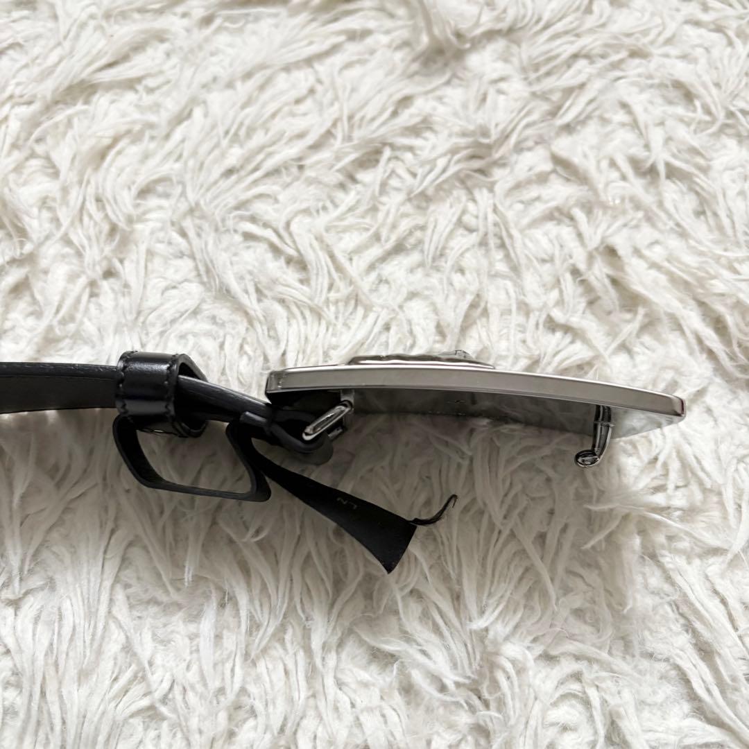 良品　PRADA プラダ　レザーベルト　機関車プレート　05379 黒　銀
