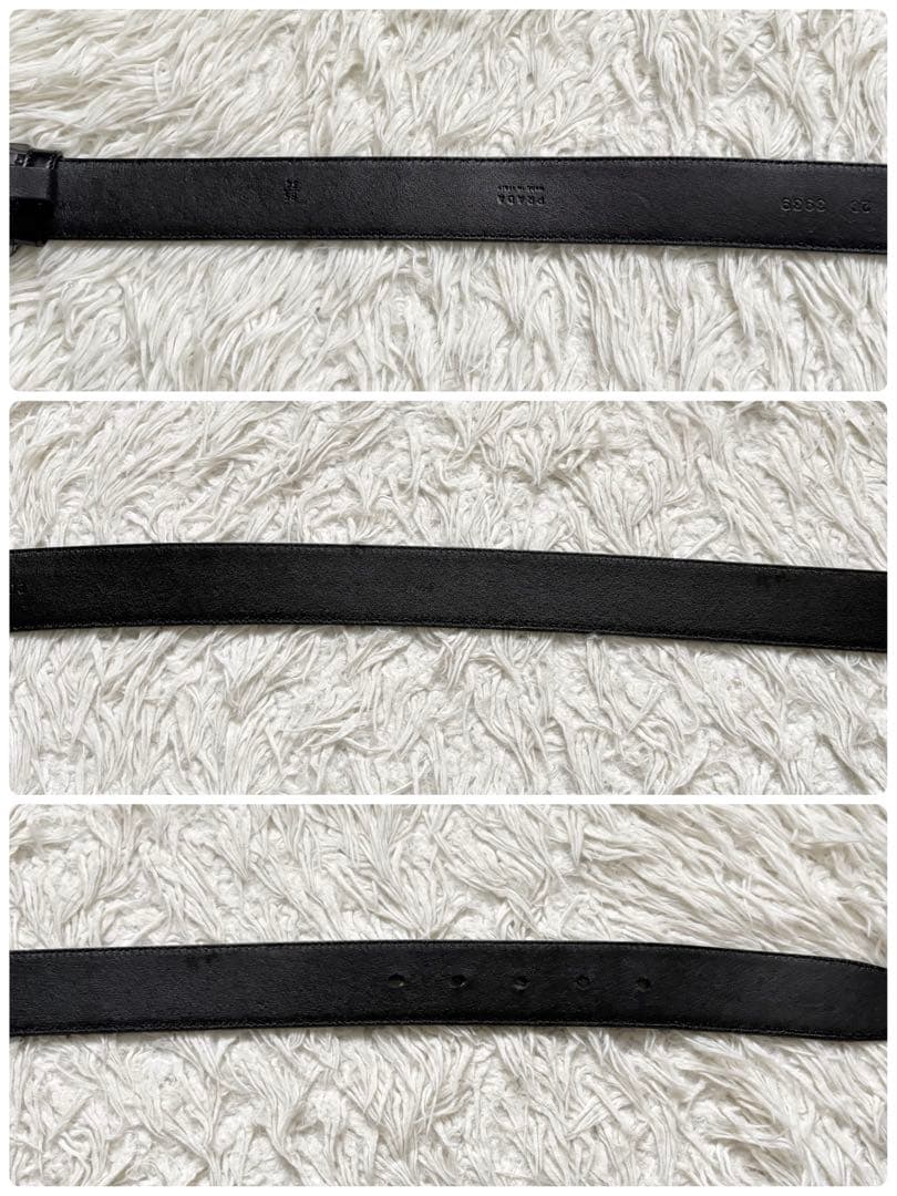 良品　PRADA プラダ　レザーベルト　機関車プレート　05379 黒　銀