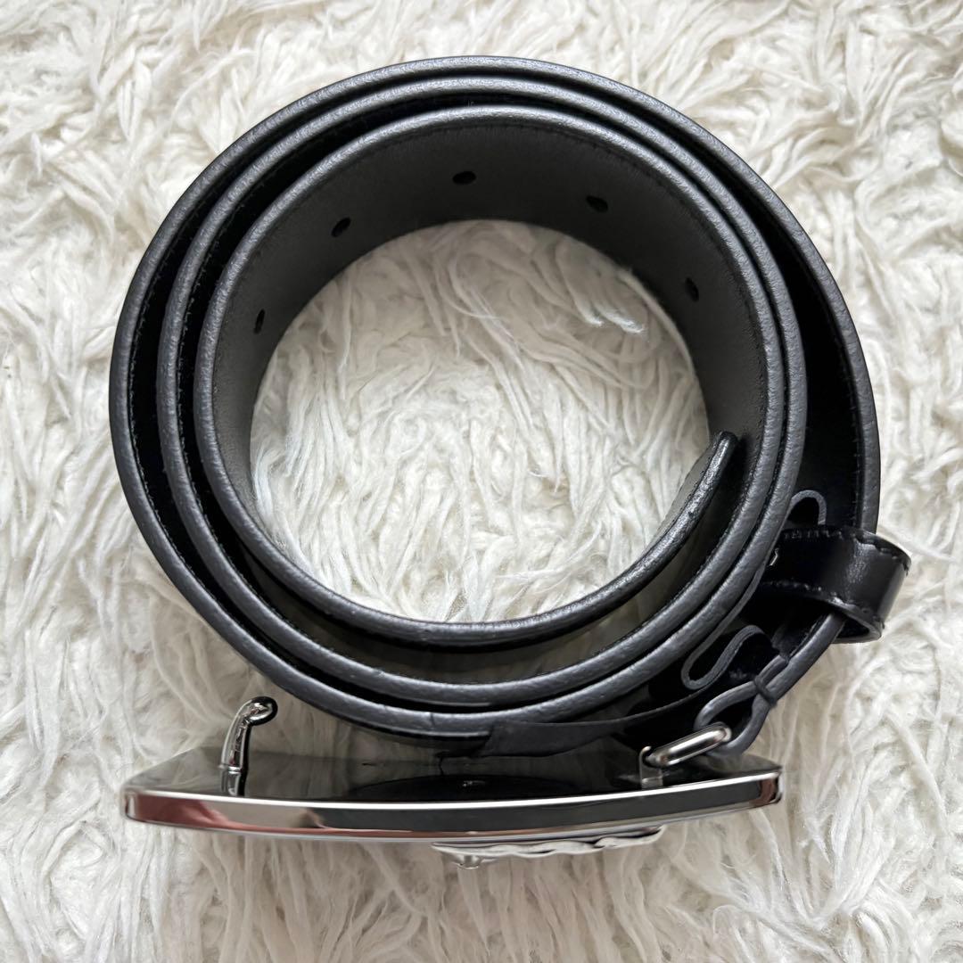 良品　PRADA プラダ　レザーベルト　機関車プレート　05379 黒　銀