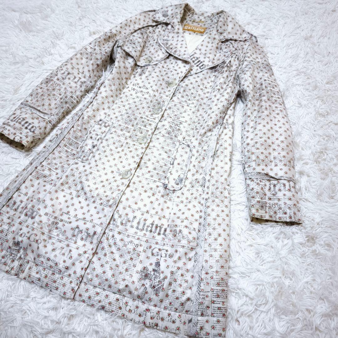 【美品】 ガリアーノ galliano 総柄 中綿 ロングコート 38 M 白
