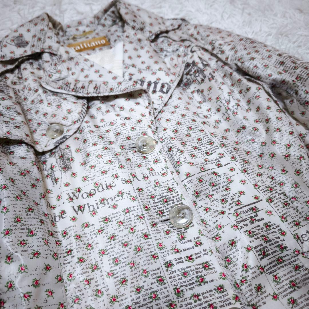 【美品】 ガリアーノ galliano 総柄 中綿 ロングコート 38 M 白