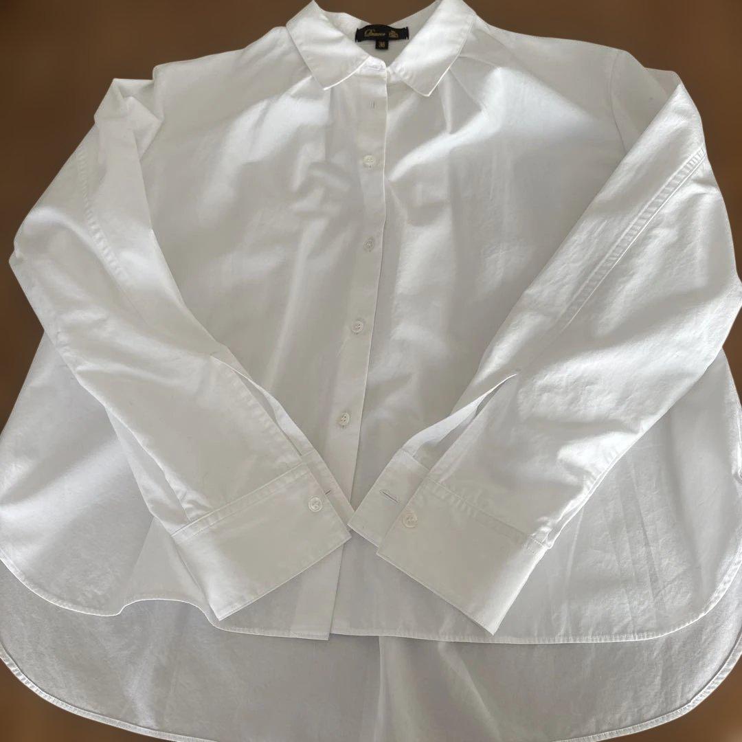 【美品】ドゥロワー コットン ギャザーワイドフレアブラウス シャツ ホワイト