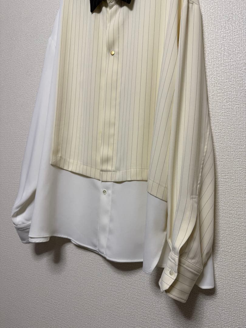 CULLNI 24SS ダブルクロス　アシンメトリー　ストライプ　シャツ　白　2