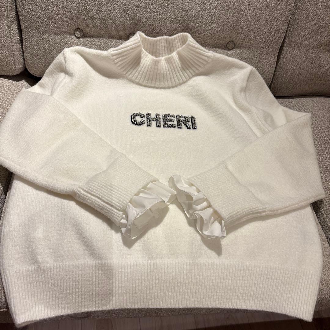 アプワイザーリッシェ レイヤードビジューロゴニット M 白