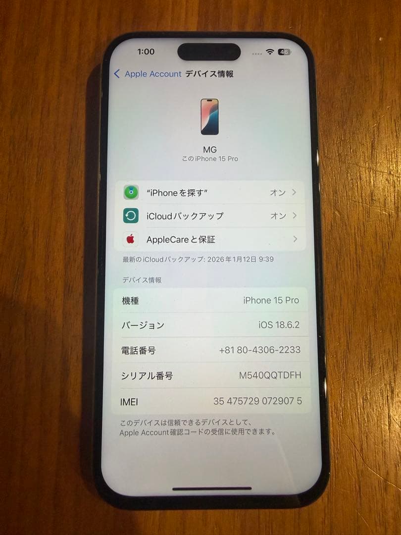 iPhone 15 Pro ナチュラルチタニウム 本体　美品　ケース付き
