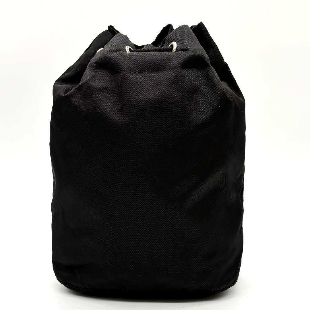 美品✨プラダ 巾着 ポーチ ナイロン レザー 三角ロゴ 白タグ ブラック