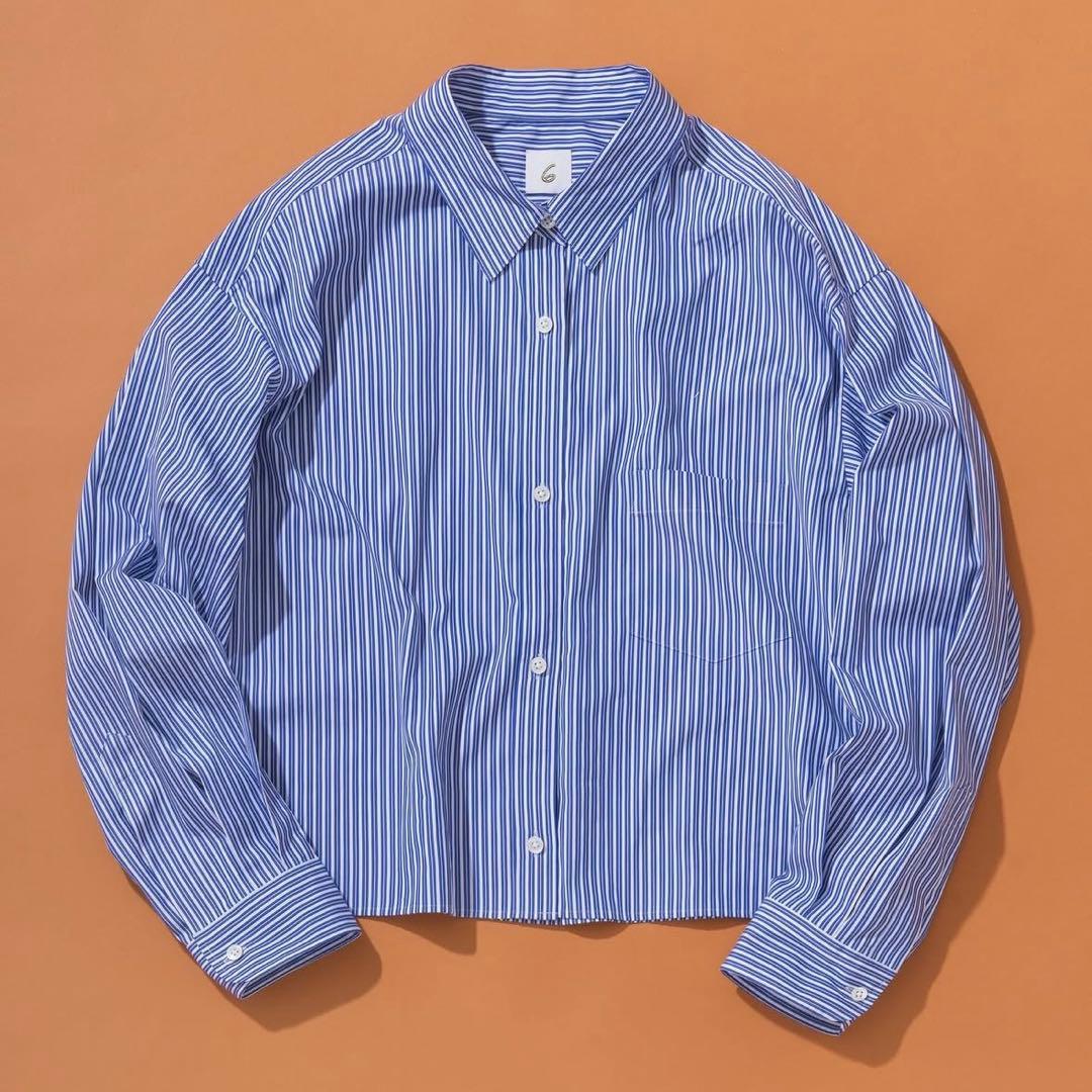 本日限定価格＜6(ROKU)＞コットン ストライプ クロップド シャツ　25aw