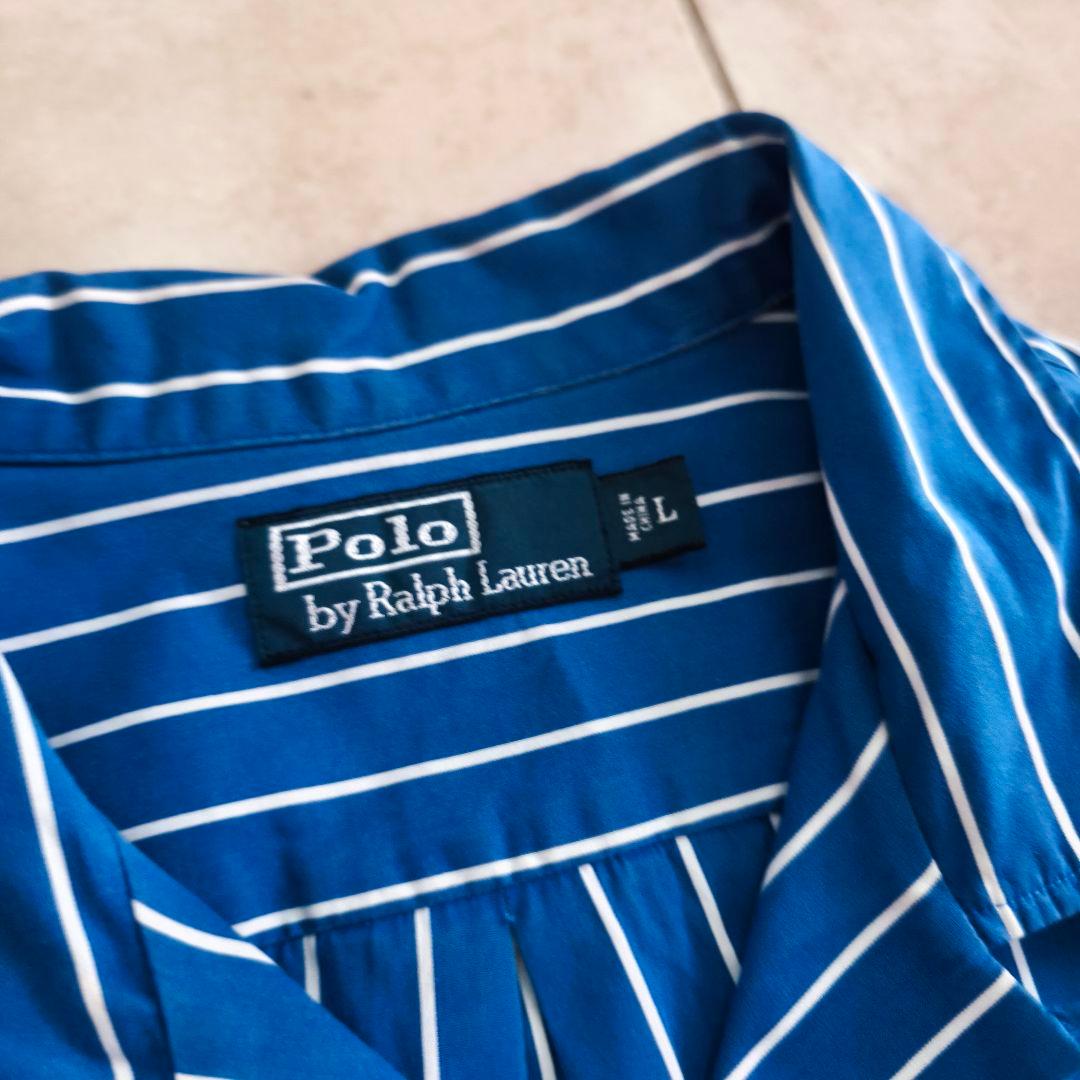 Ralph Lauren　オープンカラーシャツ　ストライプ　開襟　ブルー　L