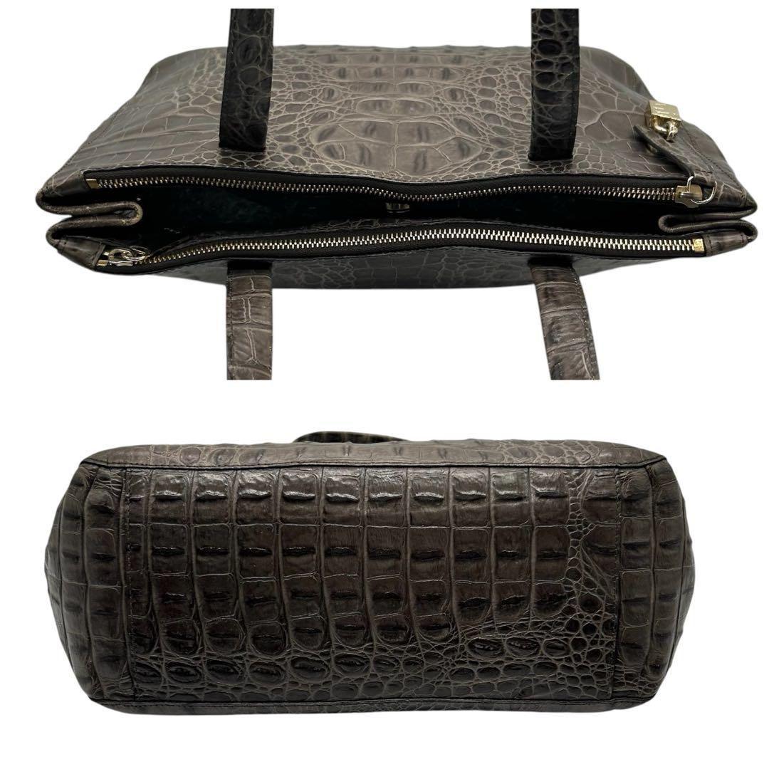 良品 1074 フルラ トートバッグ クロコ型押し 南京錠 グレー