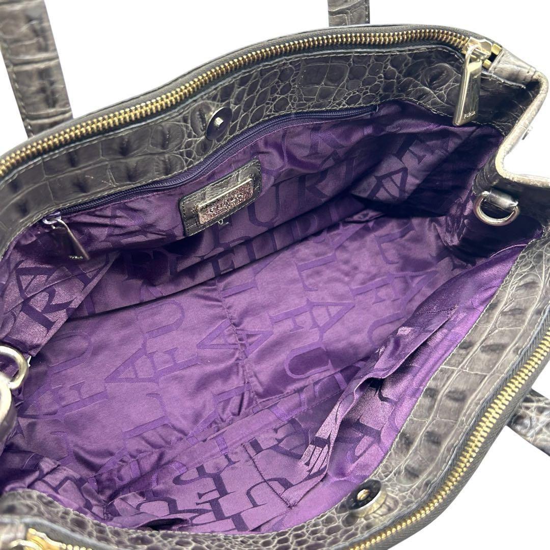 良品 1074 フルラ トートバッグ クロコ型押し 南京錠 グレー