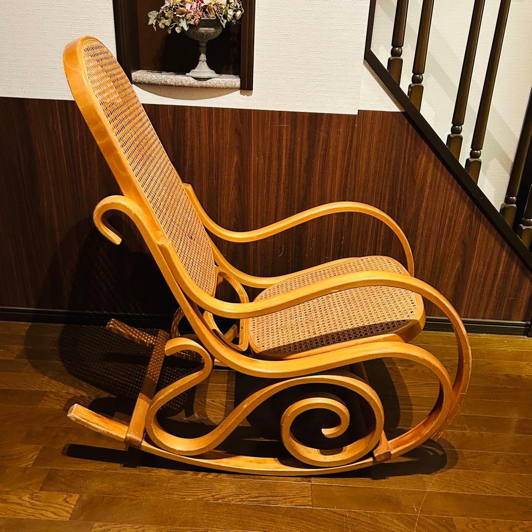 【良品】 ラタン ロッキングチェア 天然木 ゆりかご