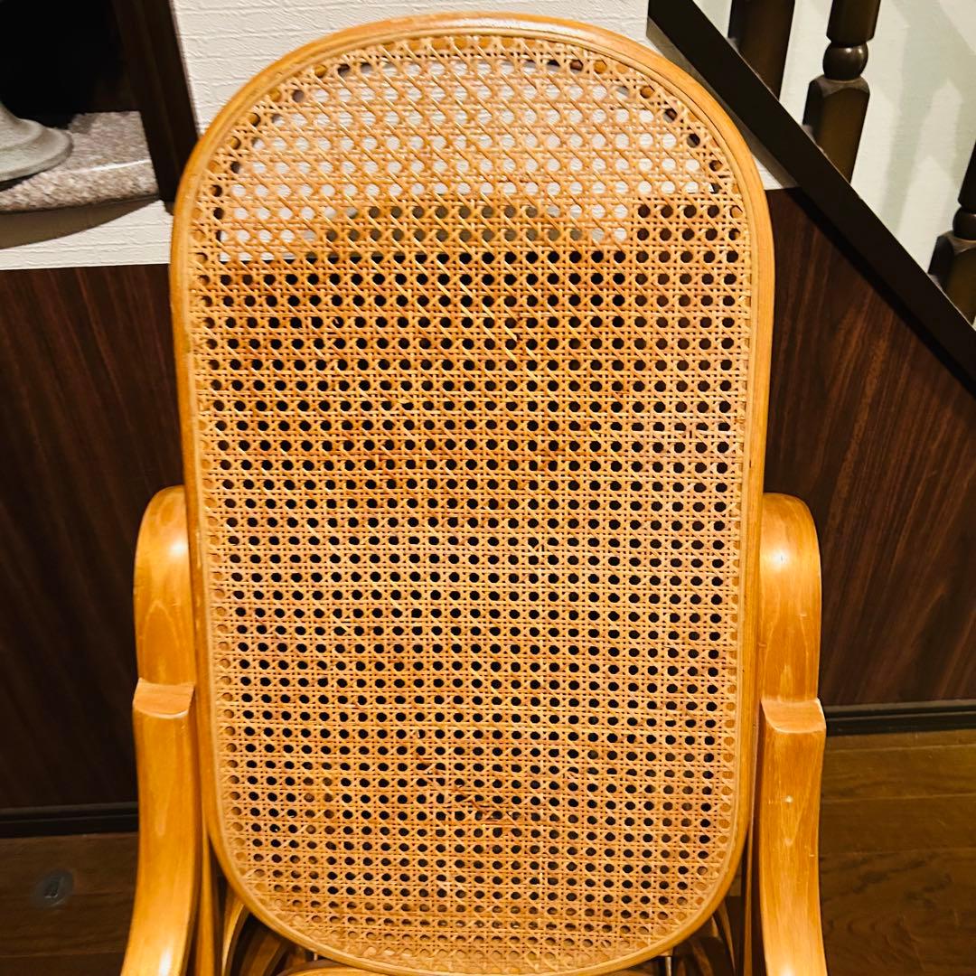 【良品】 ラタン ロッキングチェア 天然木 ゆりかご