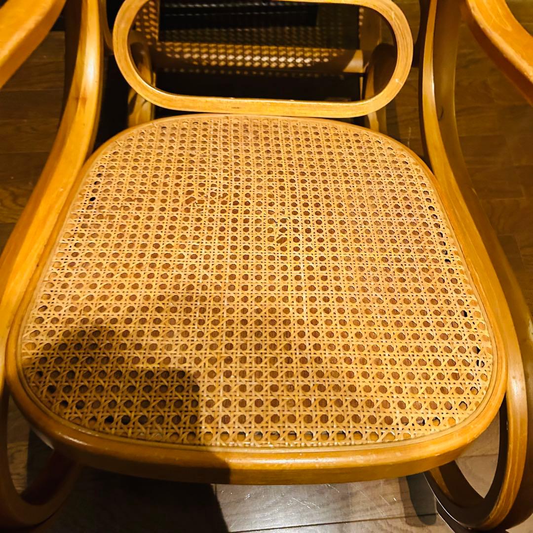 【良品】 ラタン ロッキングチェア 天然木 ゆりかご