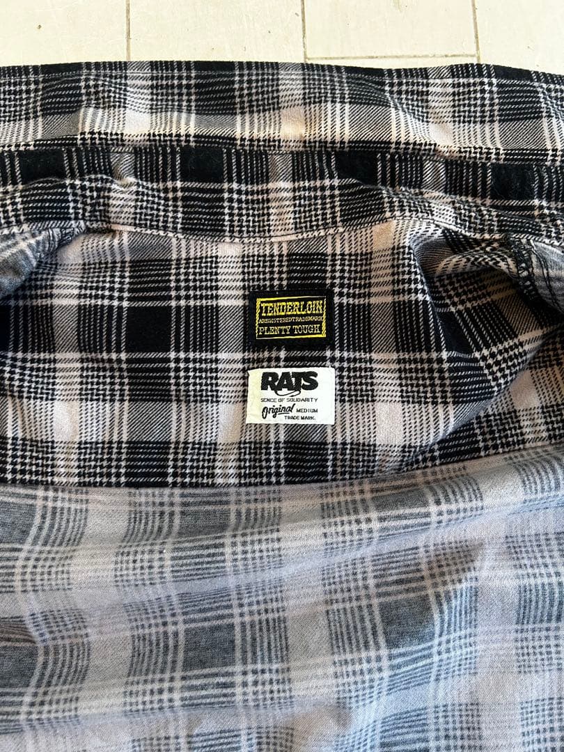 TENDERLOIN ×RATS 長袖ネルシャツ ブラック/グレー/ホワイト