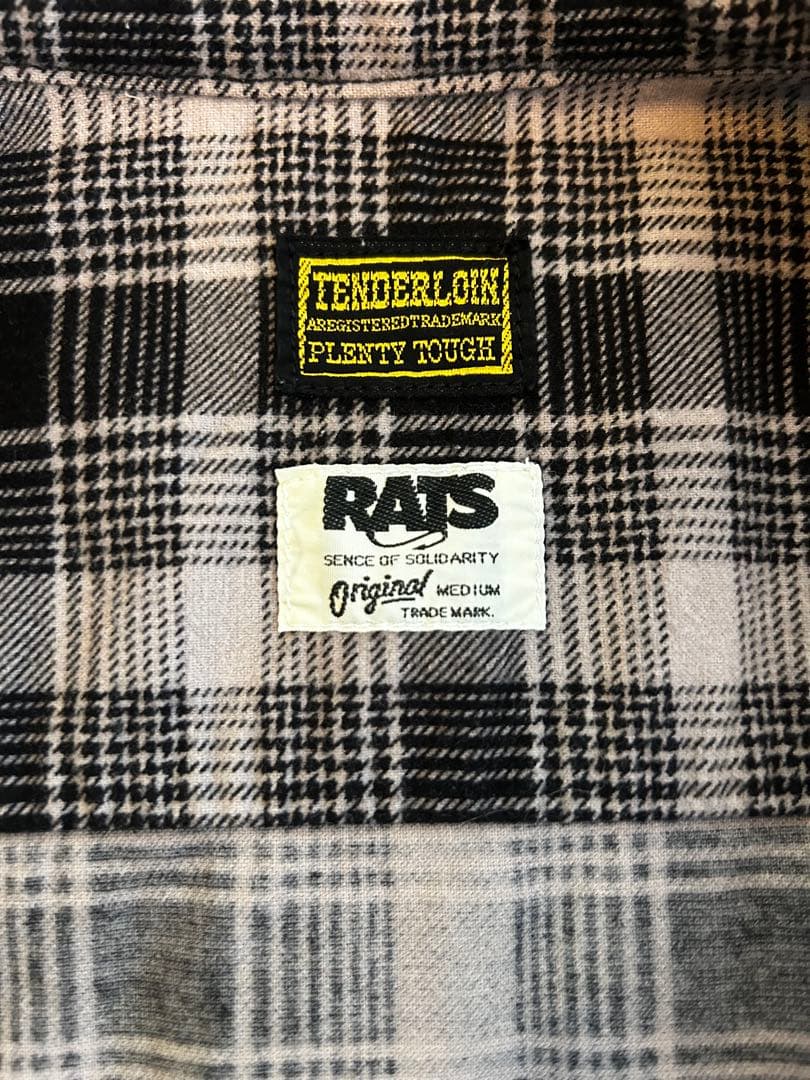 TENDERLOIN ×RATS 長袖ネルシャツ ブラック/グレー/ホワイト